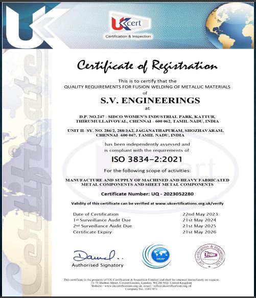 SV Engineerings Certificates